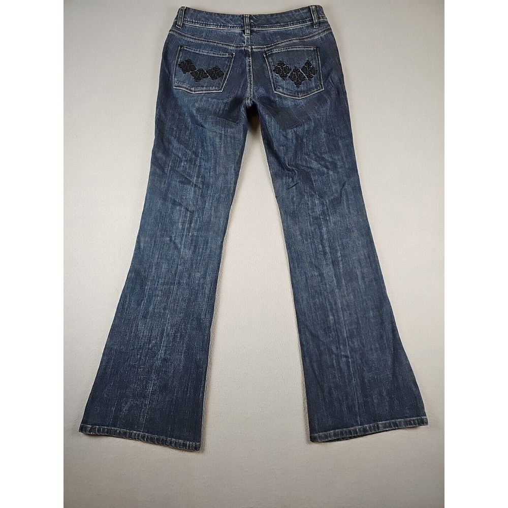 White House Black Market Jeans Size 6R Blanc Flare Leg Embroidered Pockets 31x33 - Picture 11 of 15